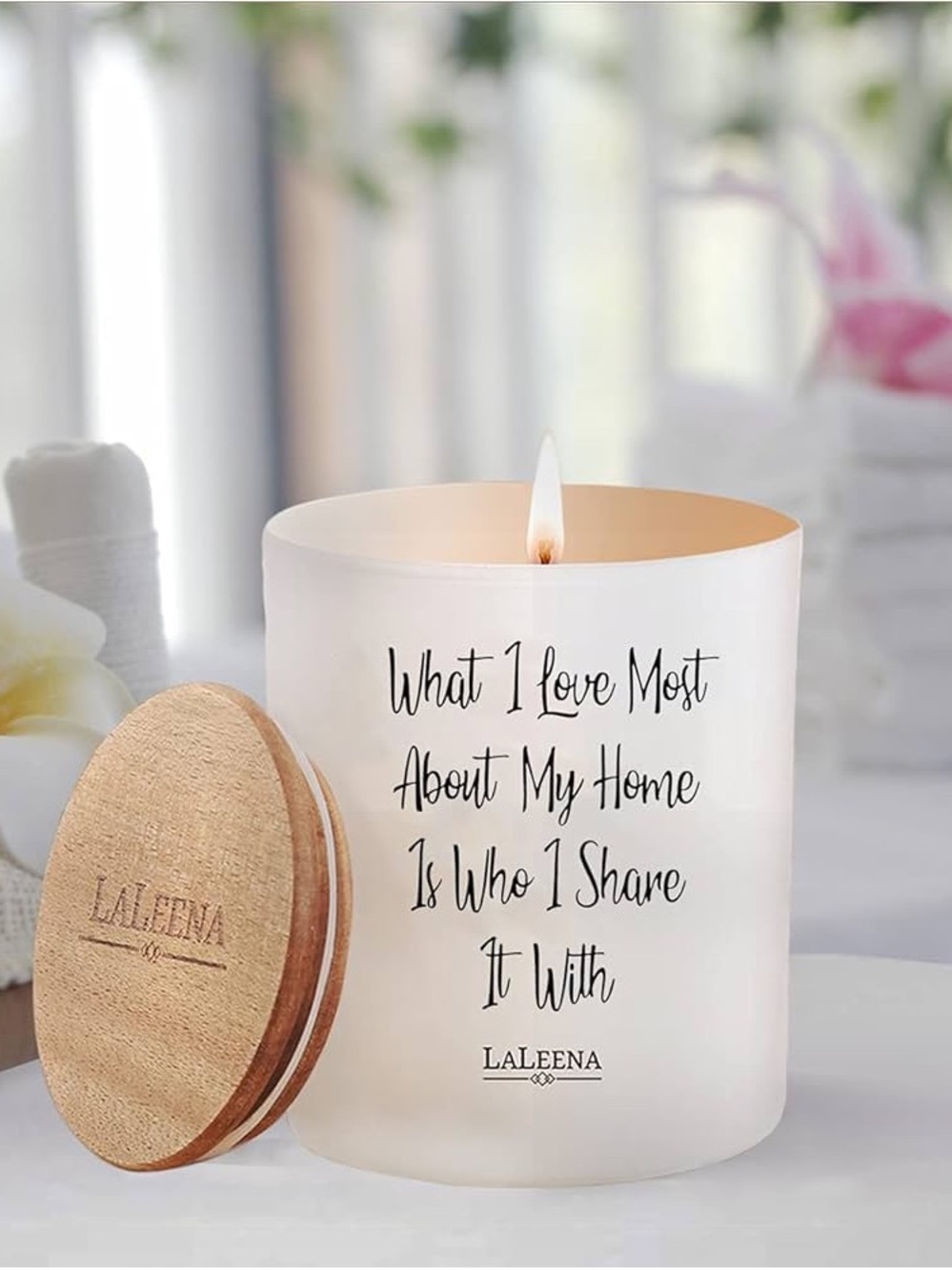 LaLenna Vanilla Scented Quote Decor Candle “What I love Most About My Home”
